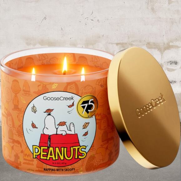 Goose Creek Napping with Snoopy 3-Wick Peanuts Candle NEW - Picture 1 of 2